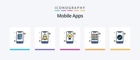 a linha de aplicativos móveis preencheu o pacote de 5 ícones, incluindo cuidados. saúde. telefone. aplicativo. móvel. design de ícones criativos vetor