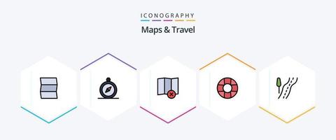 mapas e pacote de ícones de 25 linhas preenchidas de viagens, incluindo . mapa. . rota vetor