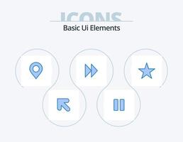 elementos básicos da interface do usuário azul ícone pack 5 design de ícone. meios de comunicação. marca páginas. localização. vídeo. avançar vetor