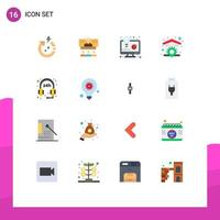 16 símbolos universais de sinais de cores planas de relatórios de negócios de casas de internet domésticas de ferramentas, pacote editável de elementos de design de vetores criativos