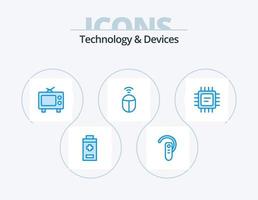 design de ícones do pacote de ícones azuis de dispositivos 5. . microchip. televisão. CPU. Wi-fi vetor