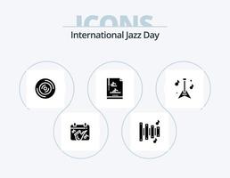 pacote de ícones de glifos do dia internacional do jazz 5 design de ícones. multimídia. documento de arquivo. música. vinil vetor