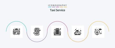 pacote de ícones da linha de serviço de táxi 5, incluindo seguro. seguro auto. negócios. aluguel. Táxi vetor