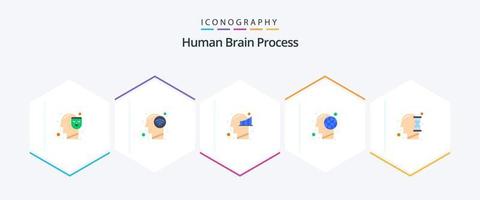 processo do cérebro humano 25 pacote de ícones planos, incluindo humano. humano. gráfico. cabeça. terra vetor