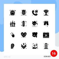 grupo de símbolos de ícones universais de 16 glifos sólidos modernos de vencedores, saco de prêmios, compras, elementos de design de vetores editáveis