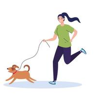mulher correndo com desenho vetorial de cachorro vetor