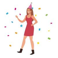 mulher dançando com vestido de chapéu de festa e desenho vetorial de confetes vetor