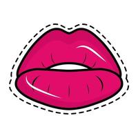 Ícone de adesivo de pop art de lábios femininos sexy vetor