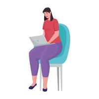 mulher usando laptop para reunião on-line na cadeira vetor