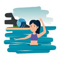 garota atlética feliz praticando vôlei no mar vetor