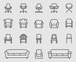 conjunto de ícones de linha de cadeira e sofá vetor