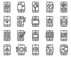 conjunto de ícones de vetor de aplicativo móvel, chiqueiro de linha