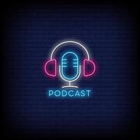 vetor de texto de estilo de sinais de néon podcast
