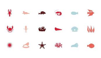 conjunto de ícones de animais marinhos vetor