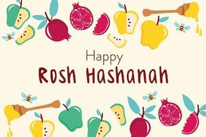 feliz celebração de Rosh Hashaná com moldura de frutas vetor