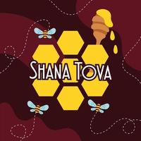 letras shana tova com abelhas voando e mel vetor