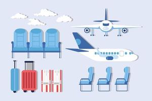 conjunto de ícones de aeroporto e avião vetor
