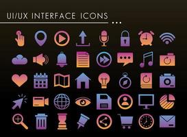 quarenta ícones de estilo de silhueta de interface vetor