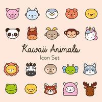 pacote de vinte animais kawaii alinham e preenchem o estilo vetor