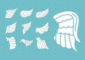 pacote de asas, penas, pássaros, silhueta, ícones, estilo vetor