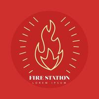 ícone de estilo de linha de chama de fogo em um fundo vermelho vetor