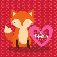 cartão de feliz dia dos namorados com raposa fofa vetor