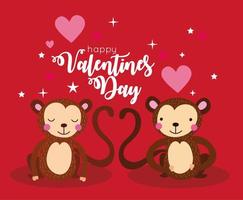 cartão de feliz dia dos namorados com casal de macacos vetor