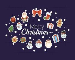 cartão de feliz natal com personagens em formato oval vetor