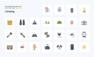 25 pacotes de ícones de cores planas de acampamento vetor