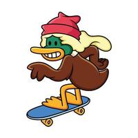 pato cartoon skate. ilustração em vetor clip art com gradientes simples com pose engraçada.