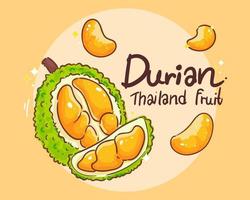 durian conjunto fruta tailandesa mão desenhada ilustração artística vetor