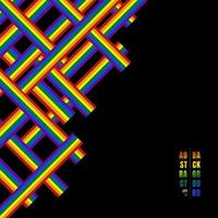 linhas geométricas abstratas padrão faixa de arco-íris sobreposta em fundo preto. vetor