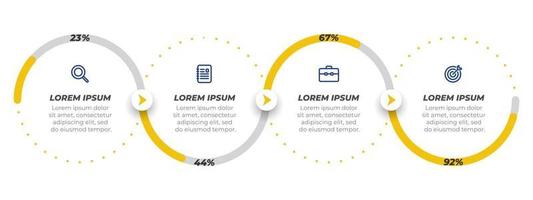 conceito de negócio com ícones de marketing e elementos de design com círculo. infográfico de cronograma com 4 etapas ou opções. pode ser usado para diagrama de fluxo de trabalho, apresentações, gráfico de informações, web design. vetor