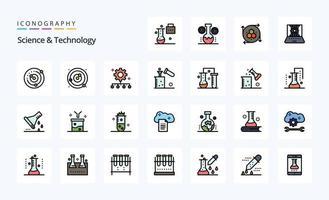 25 pacote de ícones de estilo cheio de linha de ciência e tecnologia vetor