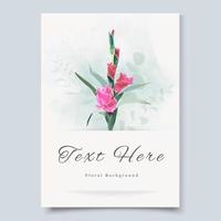 modelo de cartão de felicitações com flor rosa de gladíolo vetor