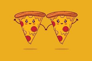 casal de pizza sorridente feliz fofo. vetor