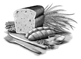 ilustração coleção de pão vintage estilo gravura arte em preto e branco isolado no fundo branco vetor