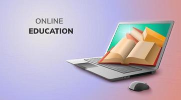 educação on-line do livro digital no laptop, fundo do site móvel de espaço em branco. conceito de distância social. vetor