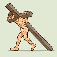 jesus cristo carregando cruz cartoon gráfico vetorial vetor