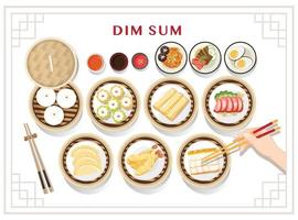 menu de dim sum conjunto ilustração vetorial de comida asiática vetor