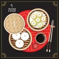 menu de dim sum conjunto ilustração vetorial de comida asiática vetor