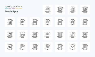 pacote de ícones de linha de 25 aplicativos móveis vetor
