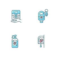 Conjunto de ícones de cor azul rgb higiênicos desinfetantes para as mãos vetor