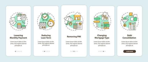Benefícios do refinanciamento de hipotecas integrando a tela da página do aplicativo móvel com conceitos vetor