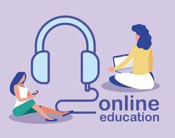 mulheres com fones de ouvido e gadgets, educação online vetor
