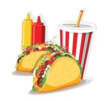 tacos com carne e vegetais, ilustração em vetor comida taco mexico.