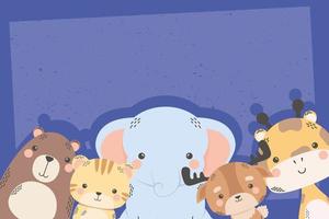 personagens de desenhos animados de cinco animais fofos vetor