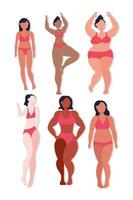 grupo de mulheres com diferentes tipos de corpo vetor