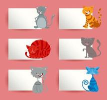 conjunto de design de cartões de desenho de gatos e gatinhos vetor