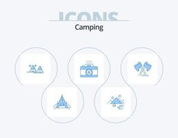 acampar ícone azul pack 5 design de ícone. fotografia. pinheiros. ar livre. árvore. acampamento vetor